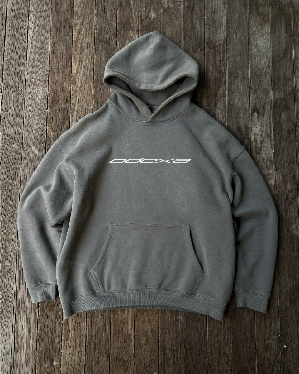 Logo - Grey Oversized Fleeced Hoodie - ODEXA