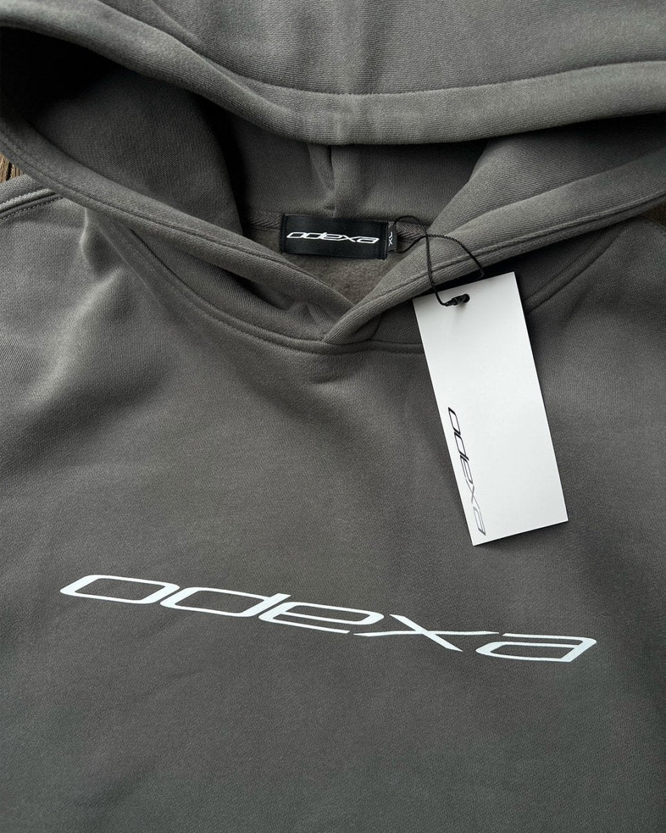 Logo - Grey Oversized Fleeced Hoodie - ODEXA