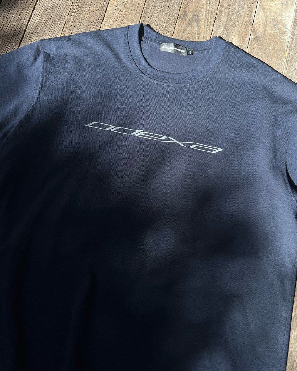 Logo - Navy Heavyweight Drop Shoulder Tee - ODEXA