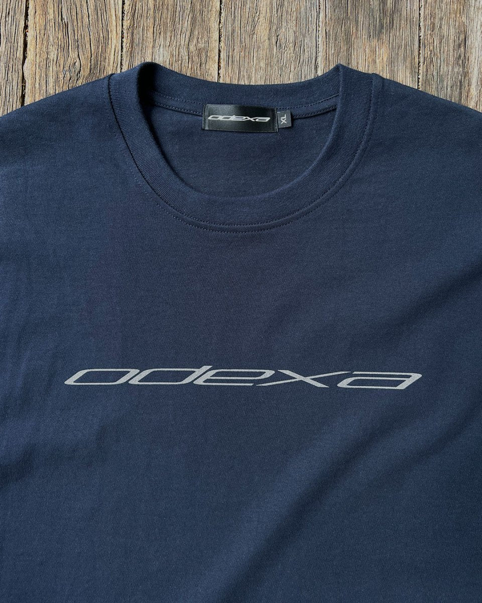 Logo - Navy Heavyweight Drop Shoulder Tee - ODEXA