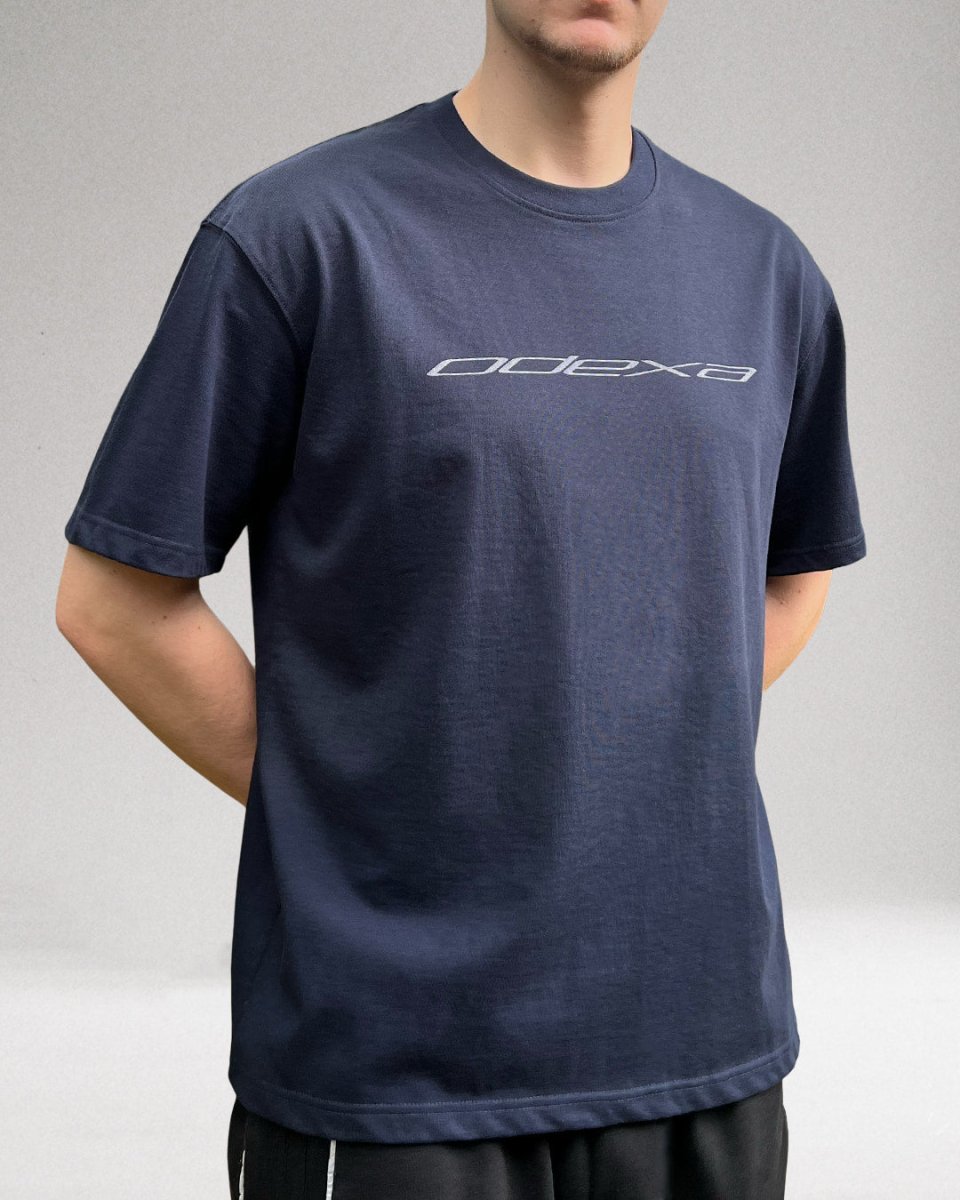 Logo - Navy Heavyweight Drop Shoulder Tee - ODEXA