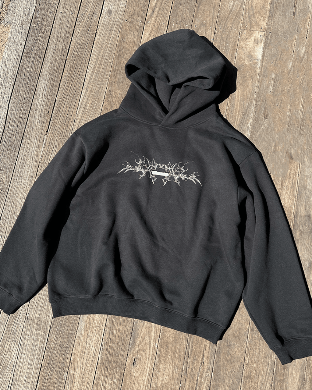 White Bone - Black Fleece Boxy Hoodie - ODEXA