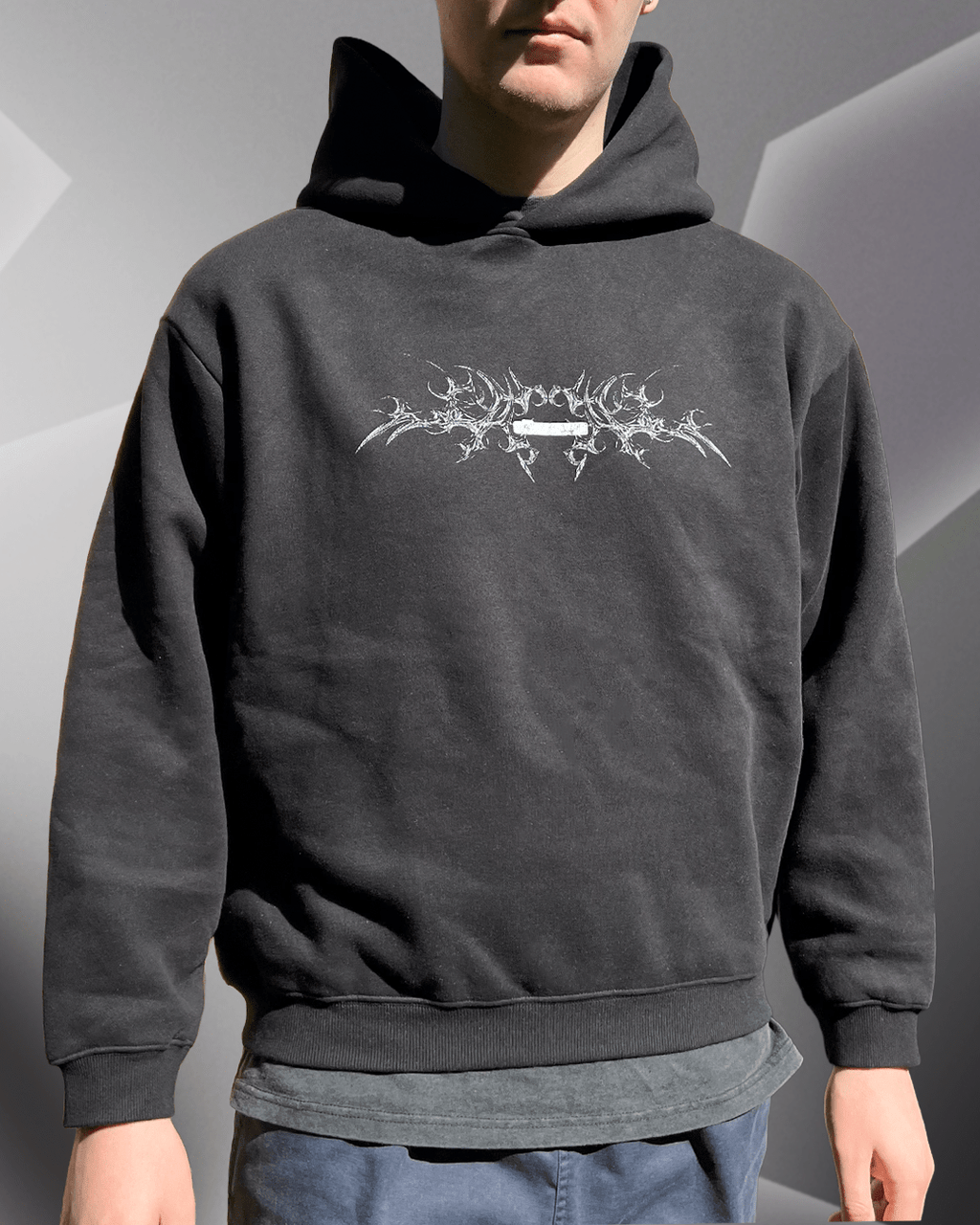 White Bone - Black Fleece Boxy Hoodie - ODEXA