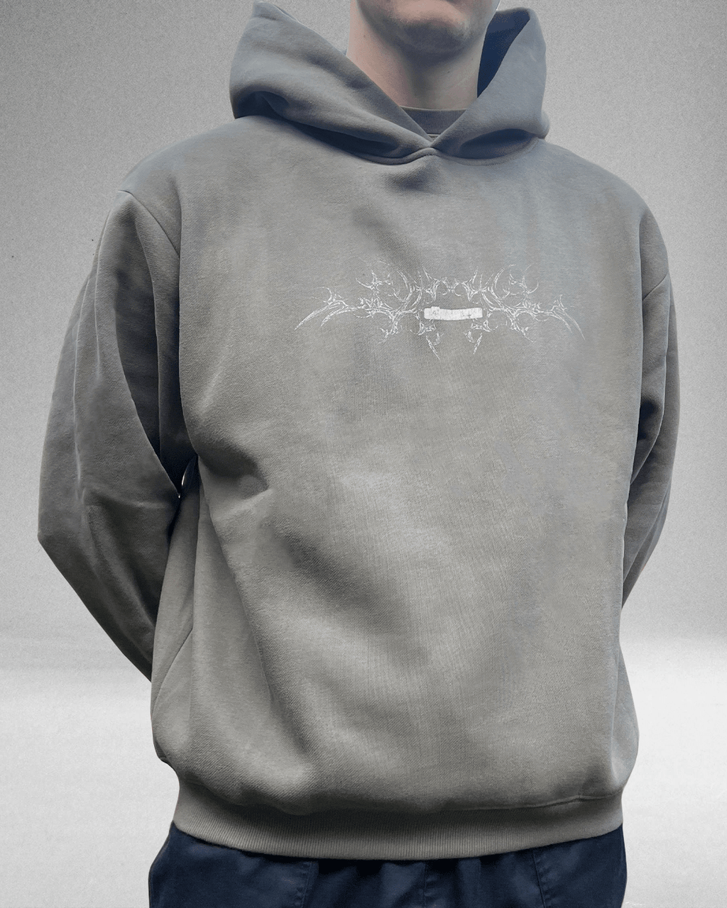 White Bone - Moss Grey Fleece Boxy Hoodie - ODEXA