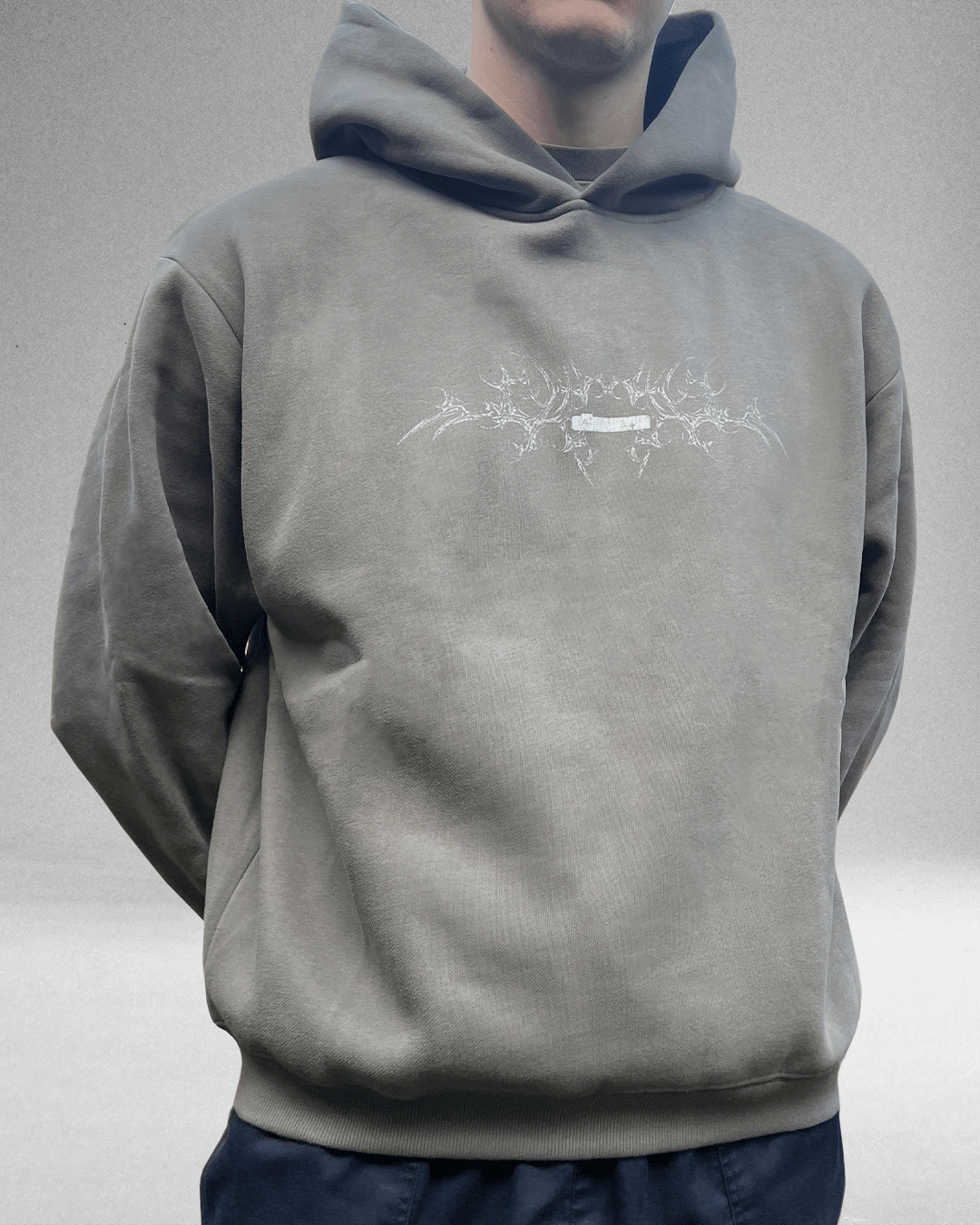 White Bone - Moss Grey Fleece Boxy Hoodie - ODEXA