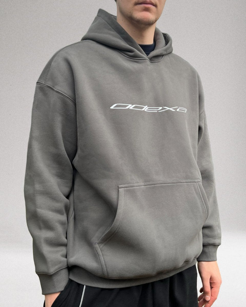 Logo - Grey Oversized Fleeced Hoodie - ODEXA